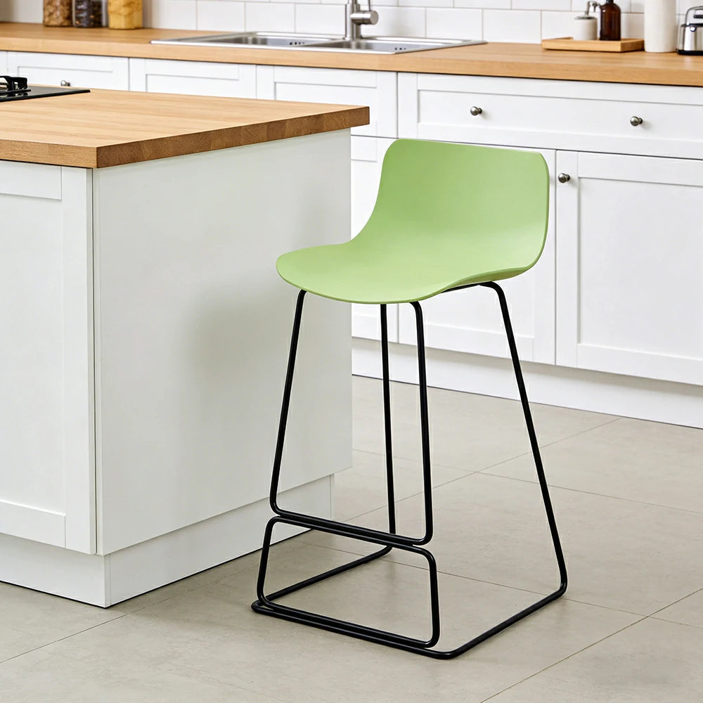 LIVARA 87/97cm Bar Chair - Ergonomic Curved Seat, Durable PP Shell, Powder-Coated Steel Frame, Commercial-Grade Stability - Green