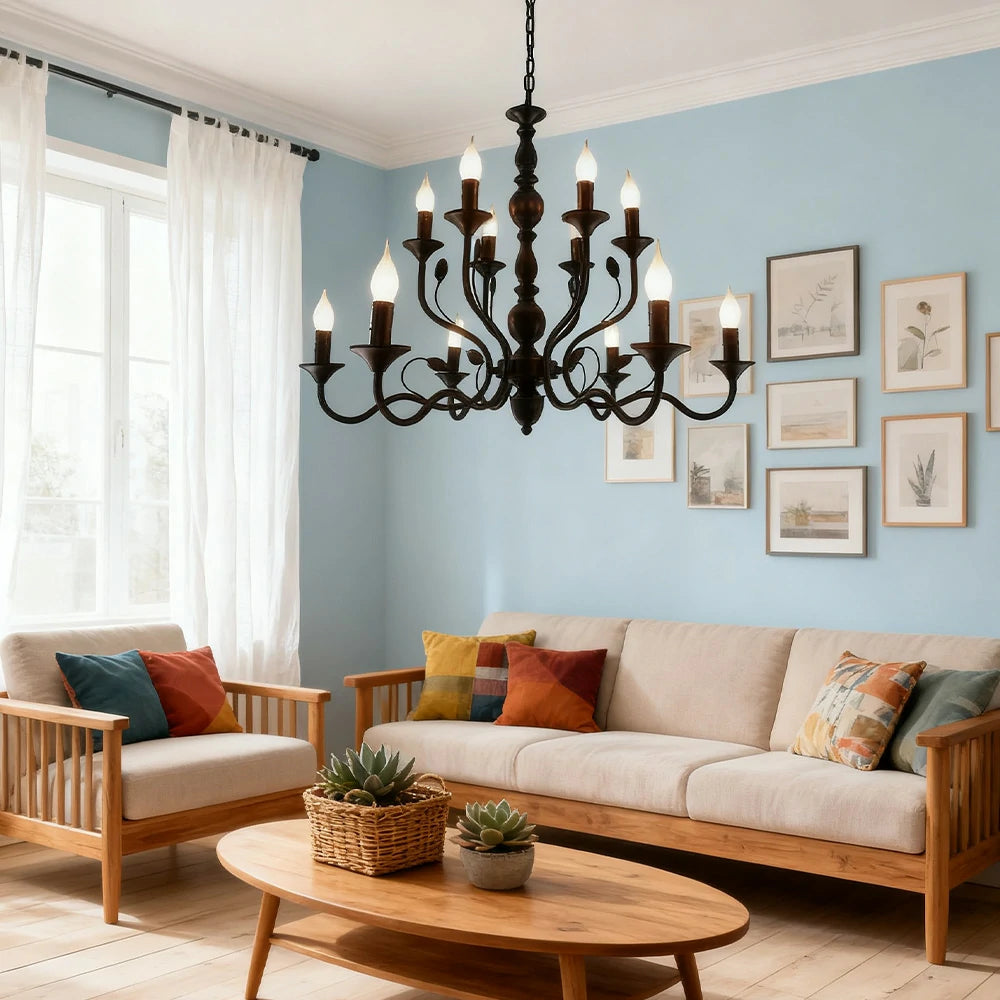 LIVARA Pendant Light 76/96cm Heavy-Duty Metal Frame Adjustable Chain Iron Ceiling Plate - Energy Efficient & Long-Lasting - Black