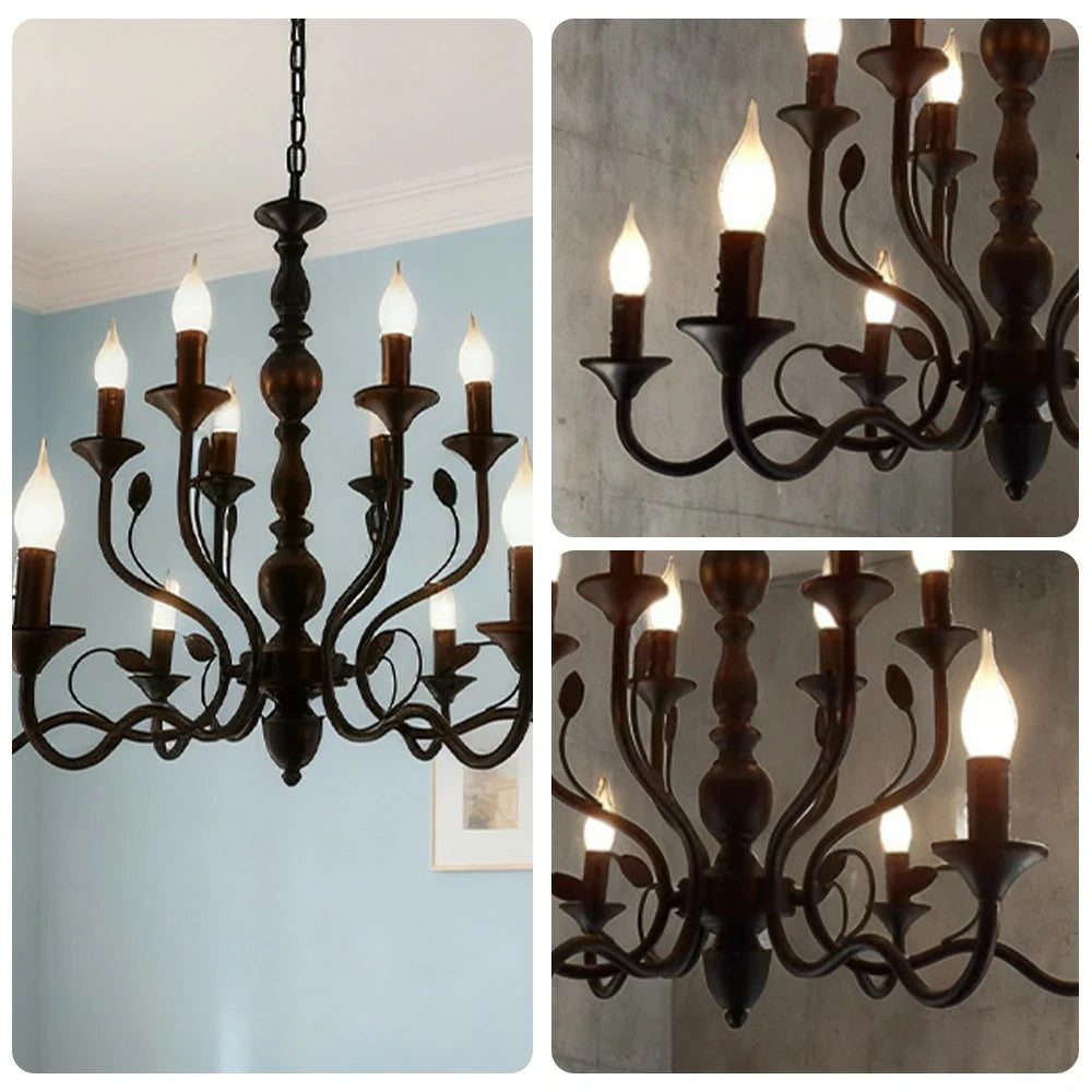 LIVARA Pendant Light 76/96cm Heavy-Duty Metal Frame Adjustable Chain Iron Ceiling Plate - Energy Efficient & Long-Lasting - Black