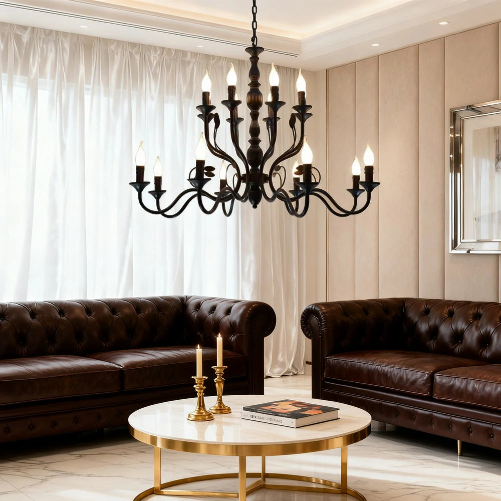 LIVARA Pendant Light 76/96cm Heavy-Duty Metal Frame Adjustable Chain Iron Ceiling Plate - Energy Efficient & Long-Lasting - Black