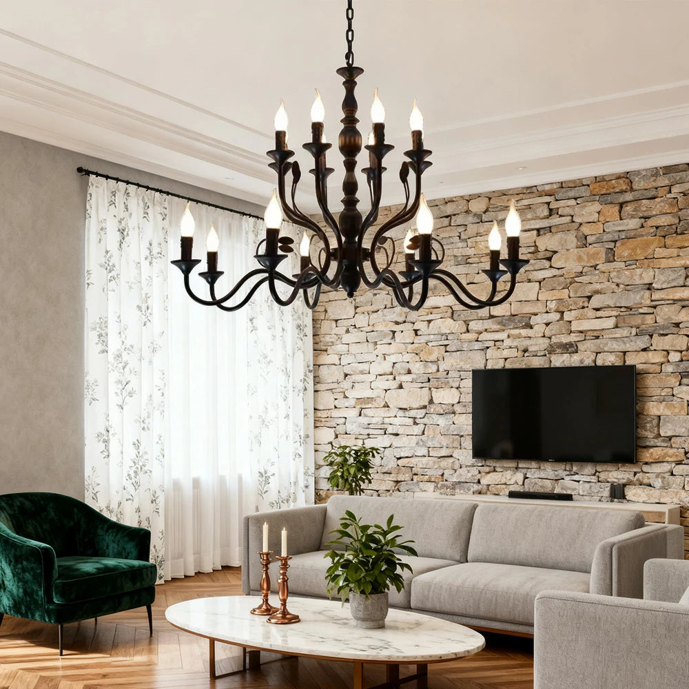 LIVARA Pendant Light 76/96cm Heavy-Duty Metal Frame Adjustable Chain Iron Ceiling Plate - Energy Efficient & Long-Lasting - Black