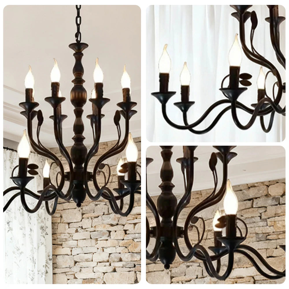 LIVARA Pendant Light 76/96cm Heavy-Duty Metal Frame Adjustable Chain Iron Ceiling Plate - Energy Efficient & Long-Lasting - Black