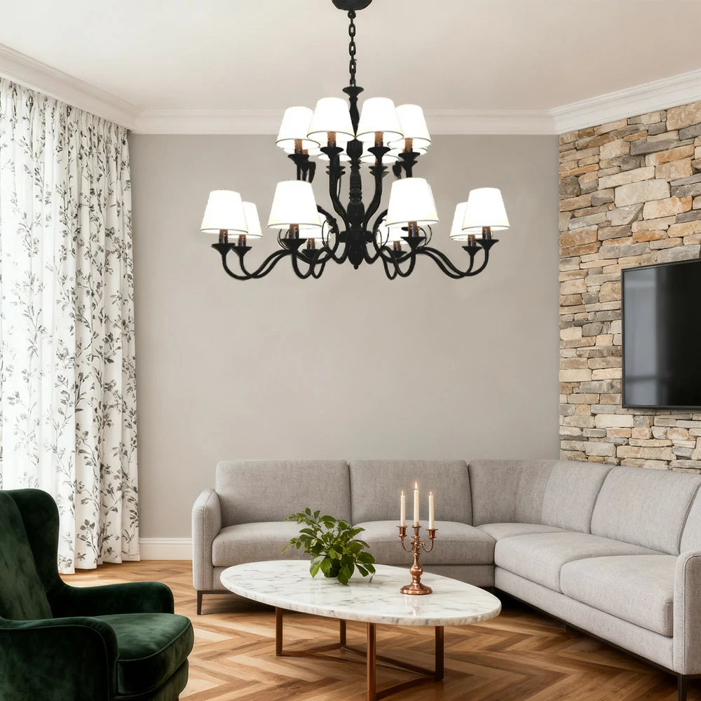 LIVARA Pendant Light 80/100cm Heavy-Duty Metal Frame Adjustable Chain Iron Ceiling Plate - Stylish Design with Corrosion Resistance - Black