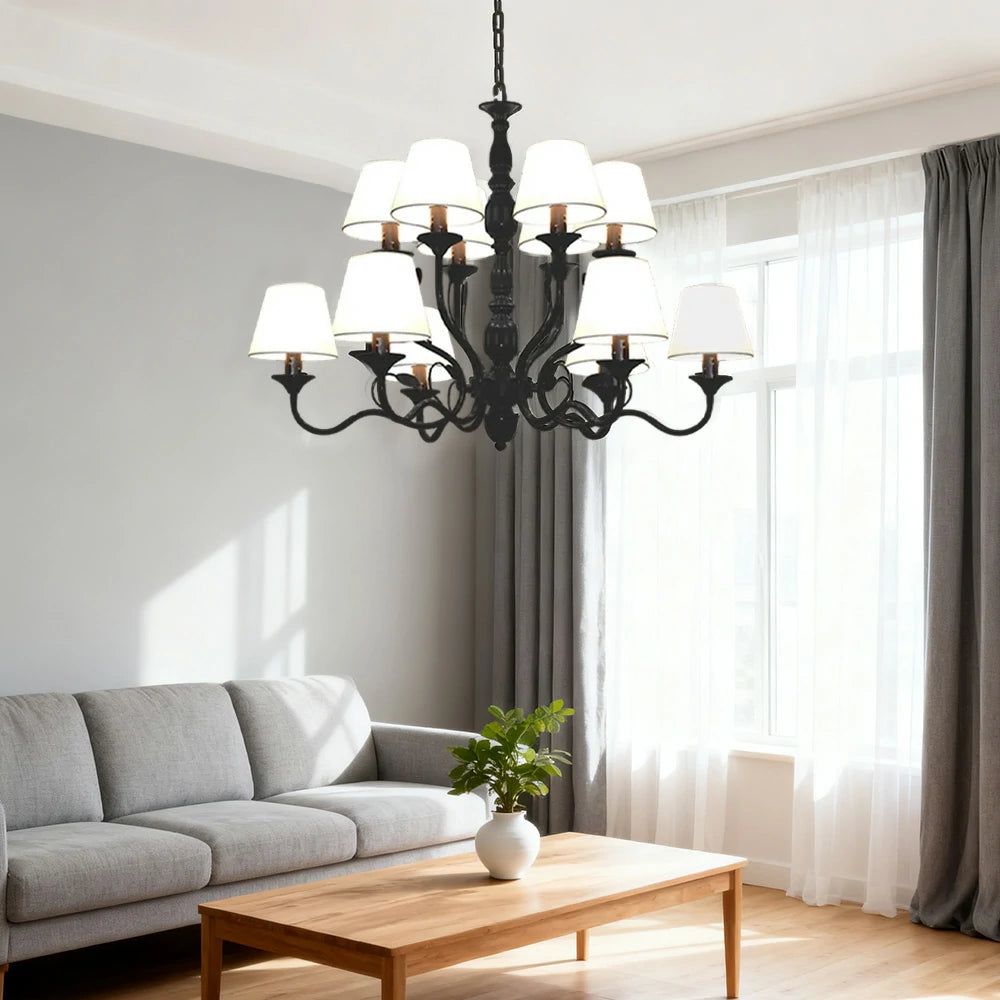 LIVARA Pendant Light 80/100cm Heavy-Duty Metal Frame Adjustable Chain Iron Ceiling Plate - Stylish Design with Corrosion Resistance - Black