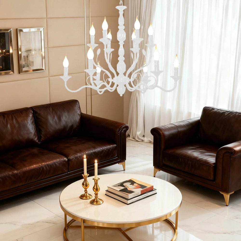 LIVARA Pendant Light 76/96cm Heavy-Duty Metal Frame Adjustable Chain Iron Ceiling Plate - Energy Efficient & Long-Lasting - White