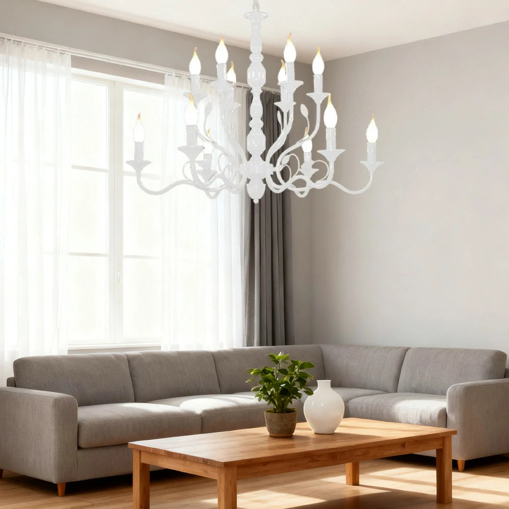 LIVARA Pendant Light 76/96cm Heavy-Duty Metal Frame Adjustable Chain Iron Ceiling Plate - Energy Efficient & Long-Lasting - White