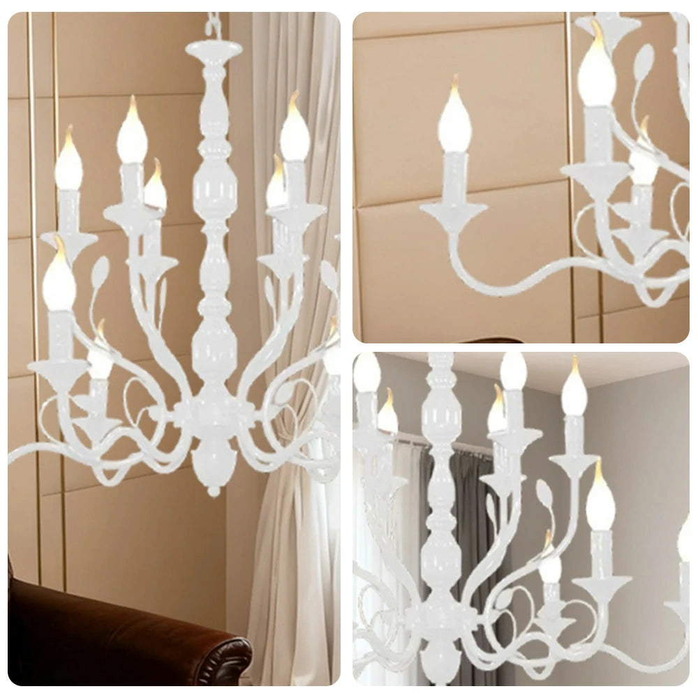 LIVARA Pendant Light 76/96cm Heavy-Duty Metal Frame Adjustable Chain Iron Ceiling Plate - Energy Efficient & Long-Lasting - White