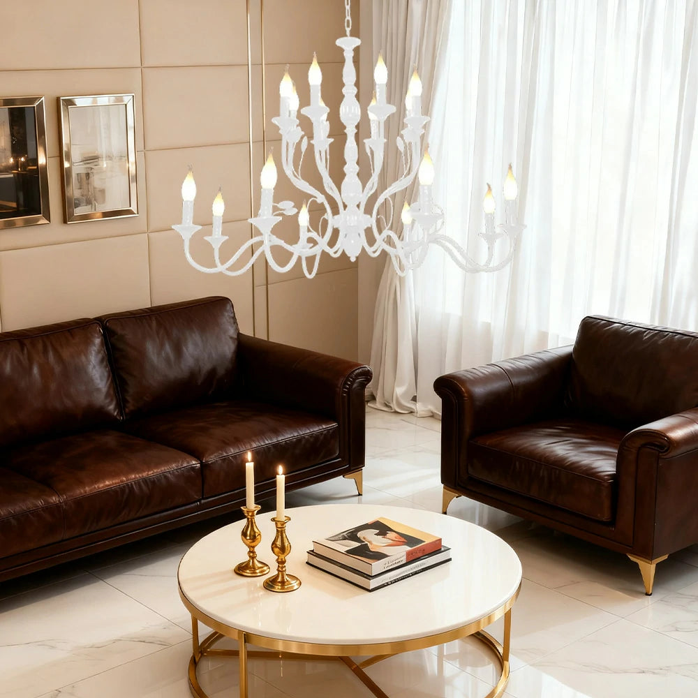 LIVARA Pendant Light 76/96cm Heavy-Duty Metal Frame Adjustable Chain Iron Ceiling Plate - Energy Efficient & Long-Lasting - White