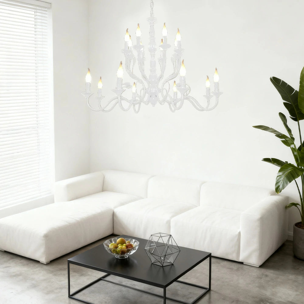 LIVARA Pendant Light 76/96cm Heavy-Duty Metal Frame Adjustable Chain Iron Ceiling Plate - Energy Efficient & Long-Lasting - White