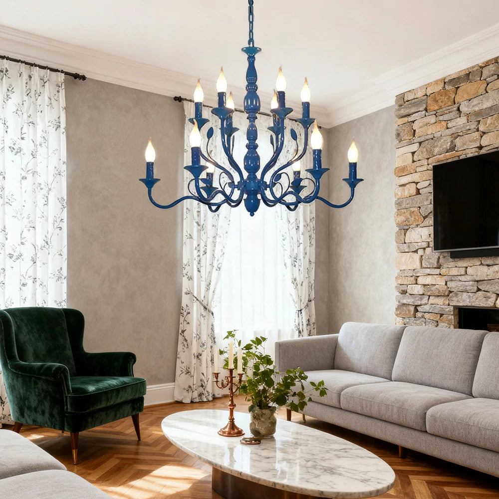 LIVARA Pendant Light 76/96cm Heavy-Duty Metal Frame Adjustable Chain Iron Ceiling Plate - Energy Efficient & Long-Lasting - Blue