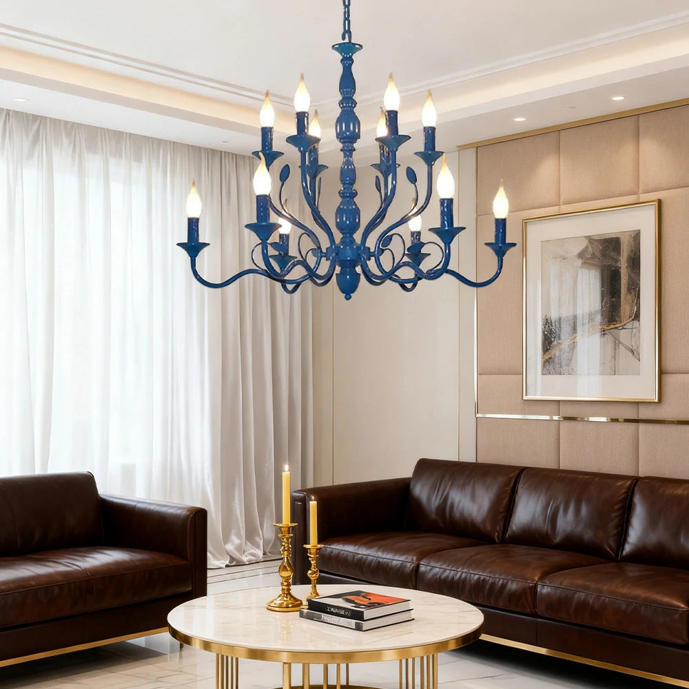 LIVARA Pendant Light 76/96cm Heavy-Duty Metal Frame Adjustable Chain Iron Ceiling Plate - Energy Efficient & Long-Lasting - Blue