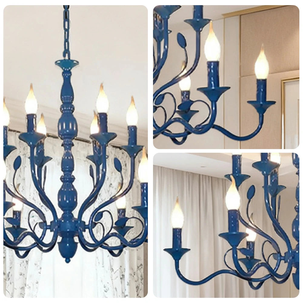 LIVARA Pendant Light 76/96cm Heavy-Duty Metal Frame Adjustable Chain Iron Ceiling Plate - Energy Efficient & Long-Lasting - Blue