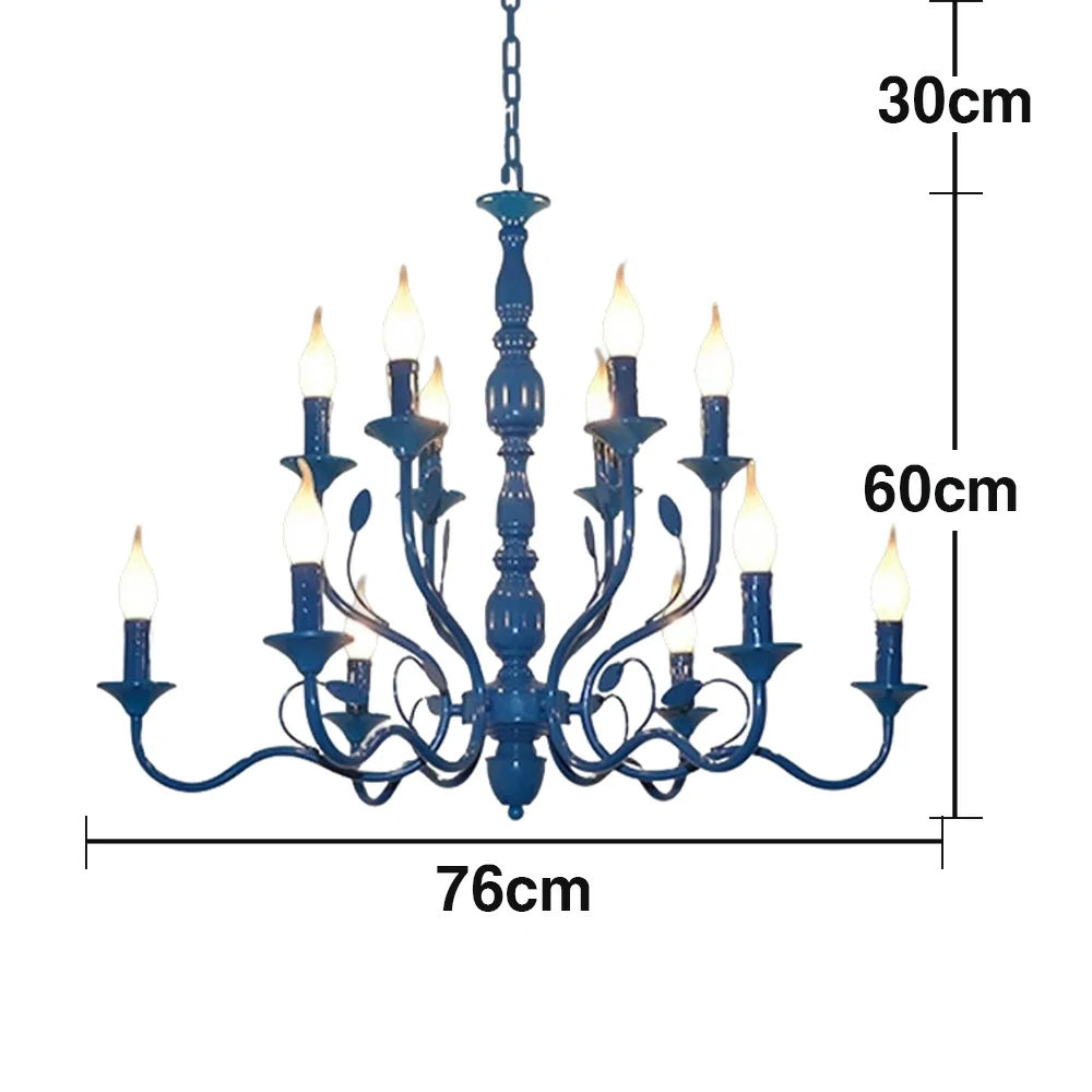 LIVARA Pendant Light 76/96cm Heavy-Duty Metal Frame Adjustable Chain Iron Ceiling Plate - Energy Efficient & Long-Lasting - Blue