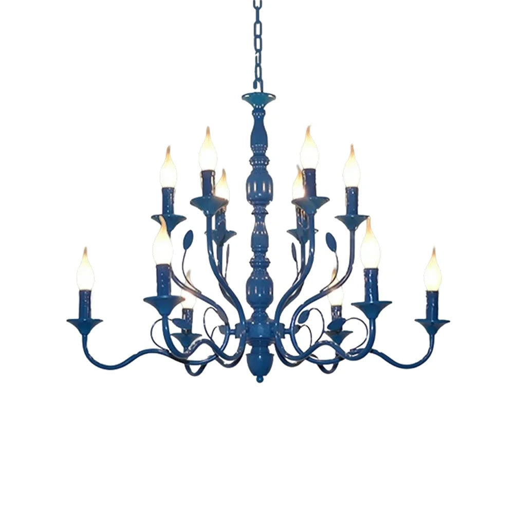 LIVARA Pendant Light 76/96cm Heavy-Duty Metal Frame Adjustable Chain Iron Ceiling Plate - Energy Efficient & Long-Lasting - Blue