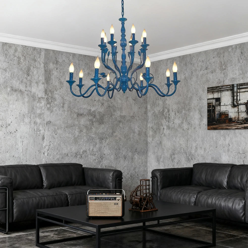 LIVARA Pendant Light 76/96cm Heavy-Duty Metal Frame Adjustable Chain Iron Ceiling Plate - Energy Efficient & Long-Lasting - Blue