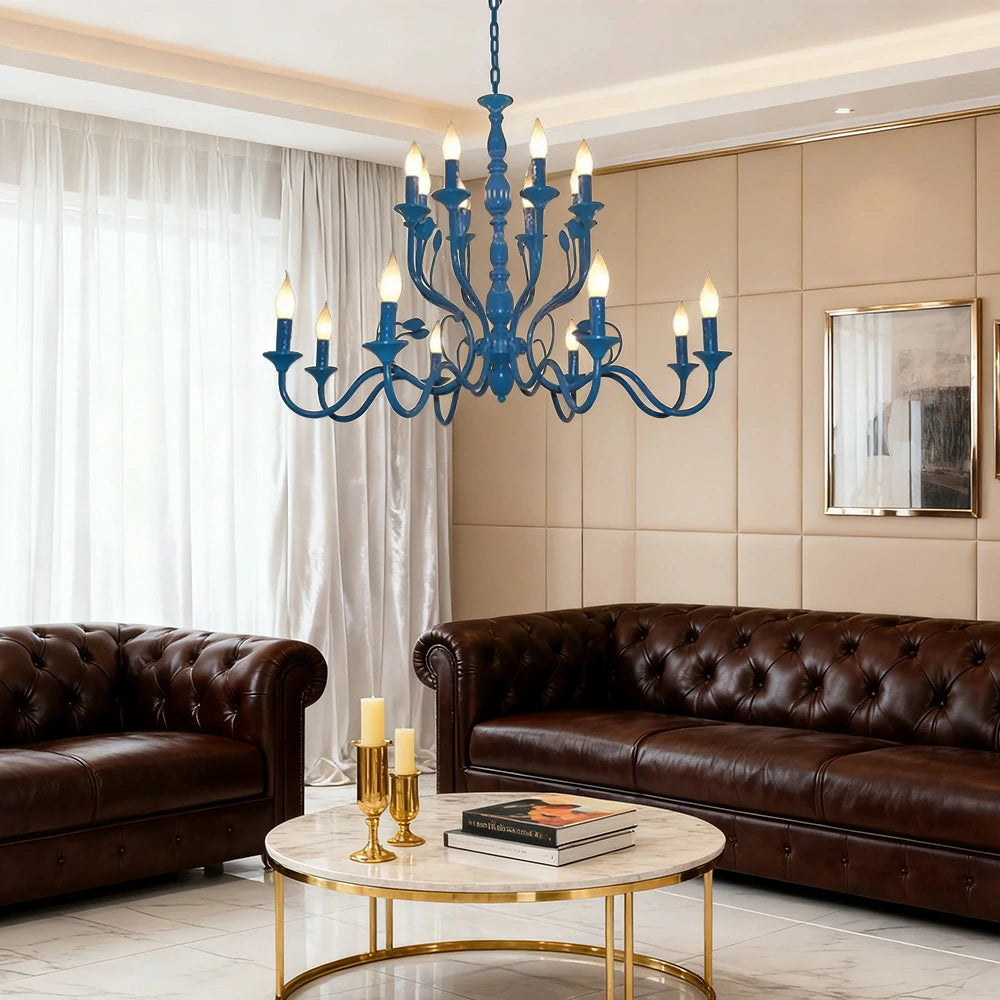 LIVARA Pendant Light 76/96cm Heavy-Duty Metal Frame Adjustable Chain Iron Ceiling Plate - Energy Efficient & Long-Lasting - Blue