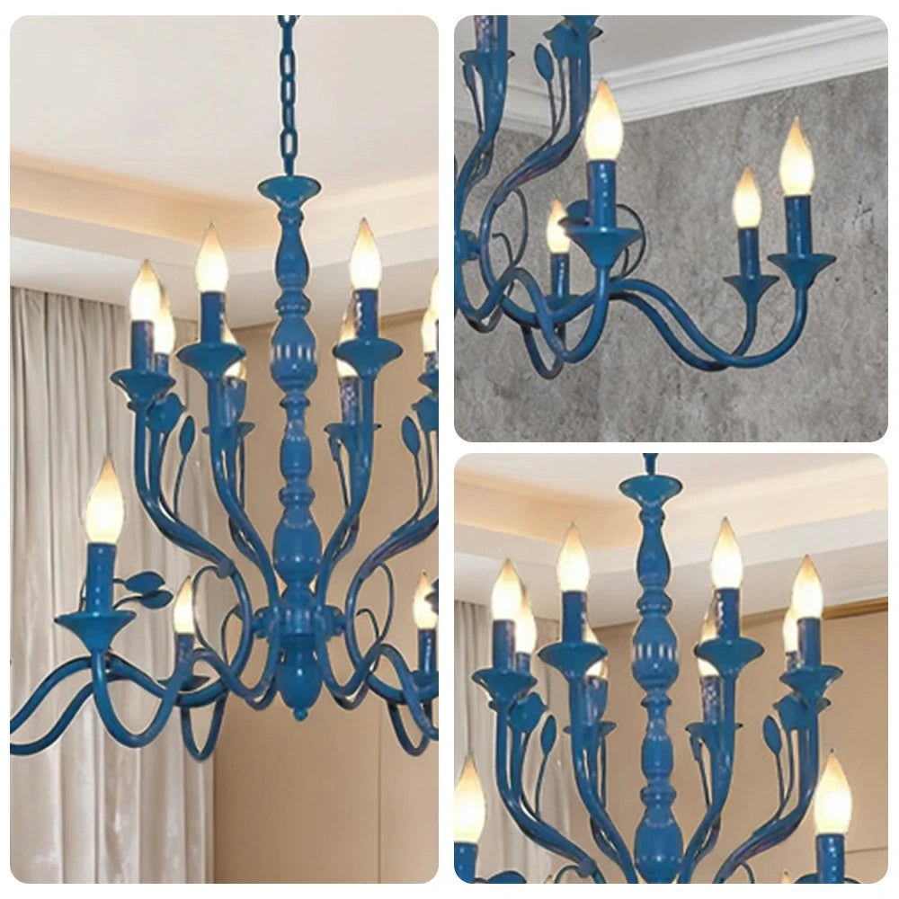 LIVARA Pendant Light 76/96cm Heavy-Duty Metal Frame Adjustable Chain Iron Ceiling Plate - Energy Efficient & Long-Lasting - Blue
