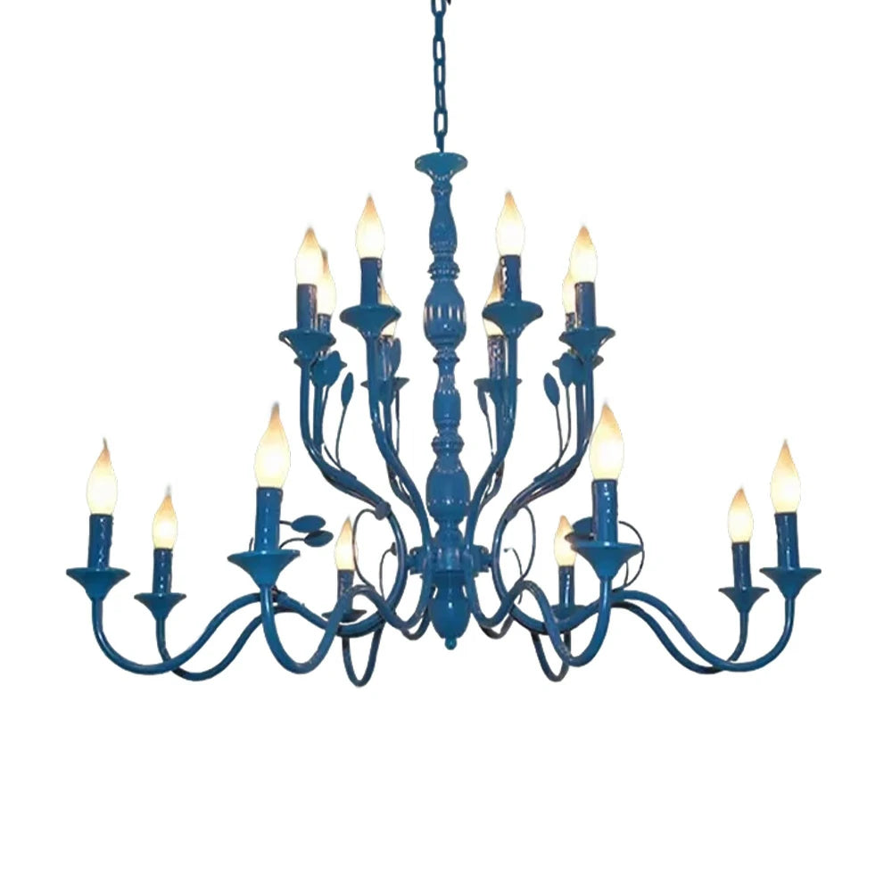LIVARA Pendant Light 76/96cm Heavy-Duty Metal Frame Adjustable Chain Iron Ceiling Plate - Energy Efficient & Long-Lasting - Blue
