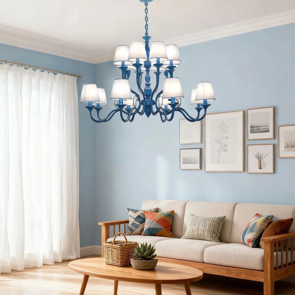 LIVARA Pendant Light 80/100cm Heavy-Duty Metal Frame Adjustable Chain Iron Ceiling Plate - Stylish Design with Corrosion Resistance - Blue