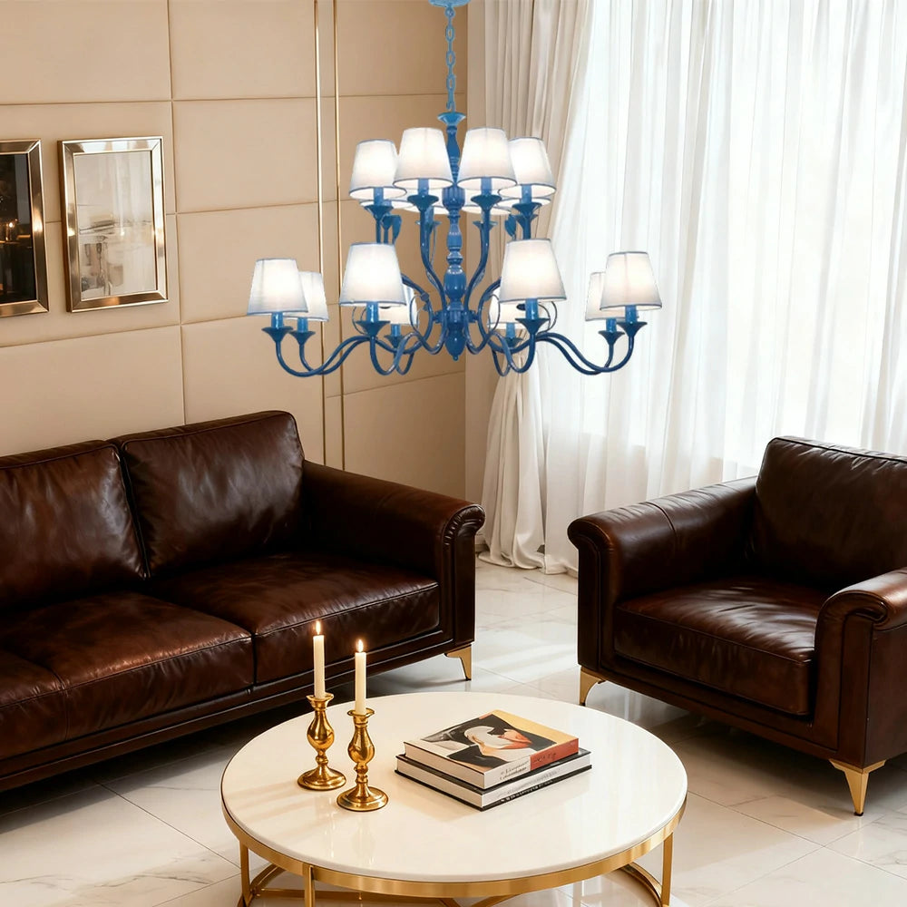 LIVARA Pendant Light 80/100cm Heavy-Duty Metal Frame Adjustable Chain Iron Ceiling Plate - Stylish Design with Corrosion Resistance - Blue