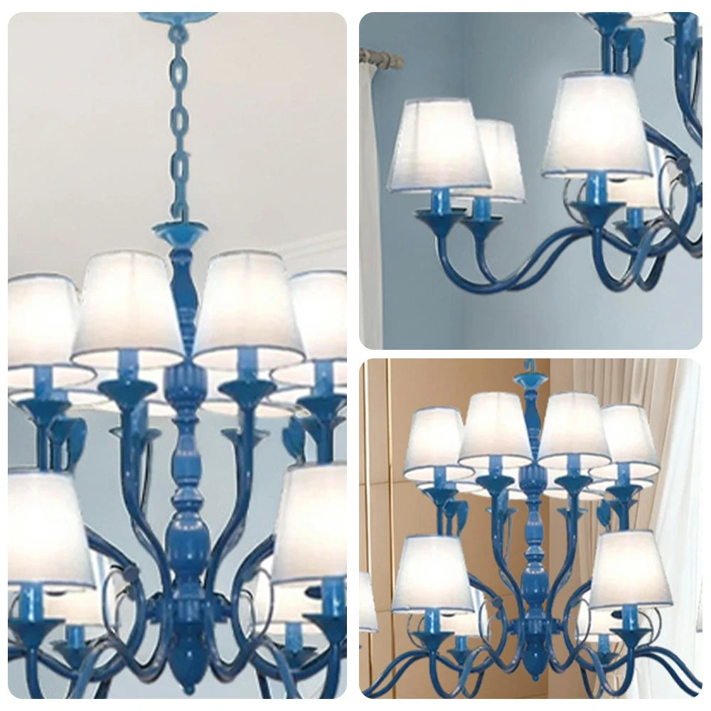 LIVARA Pendant Light 80/100cm Heavy-Duty Metal Frame Adjustable Chain Iron Ceiling Plate - Stylish Design with Corrosion Resistance - Blue