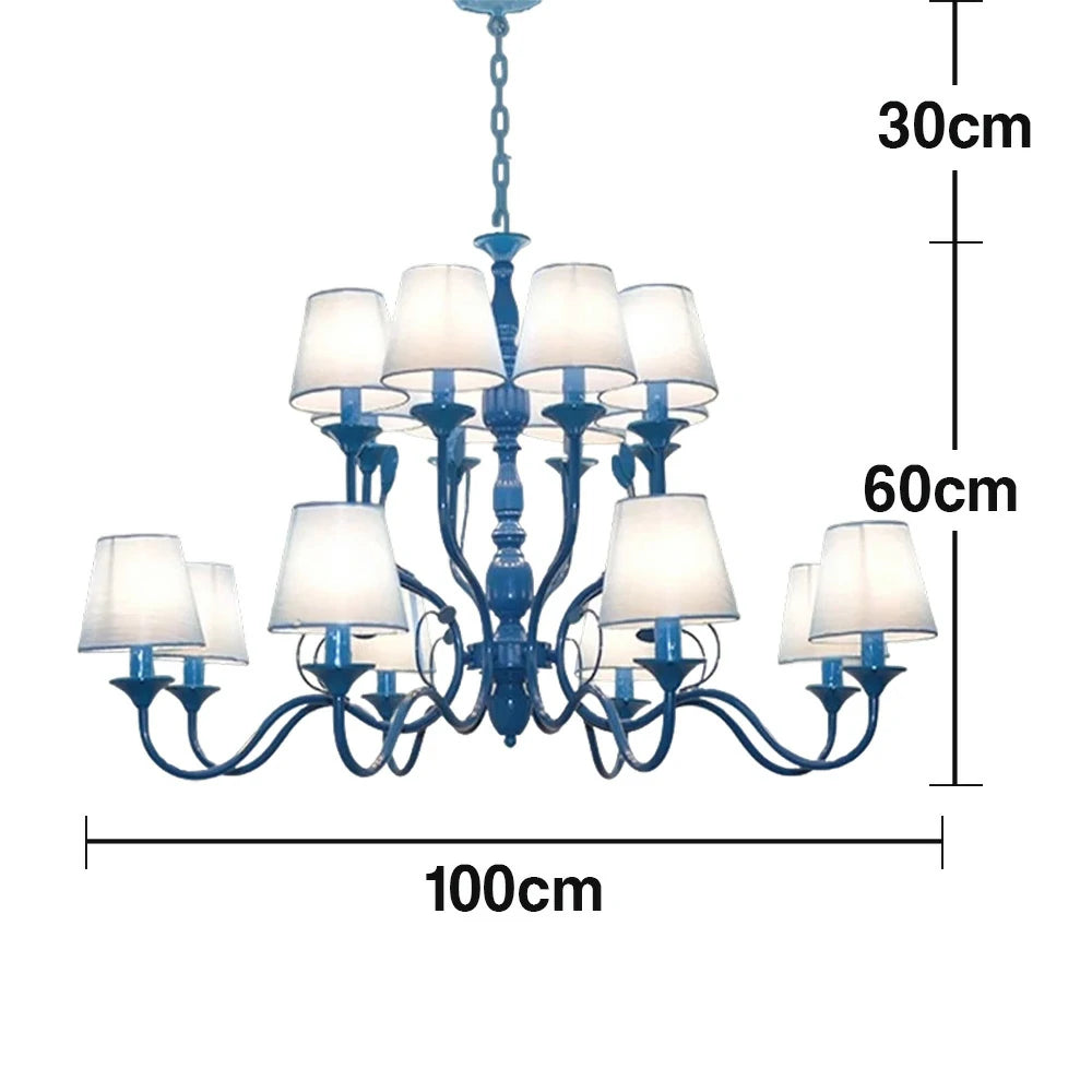 LIVARA Pendant Light 80/100cm Heavy-Duty Metal Frame Adjustable Chain Iron Ceiling Plate - Stylish Design with Corrosion Resistance - Blue