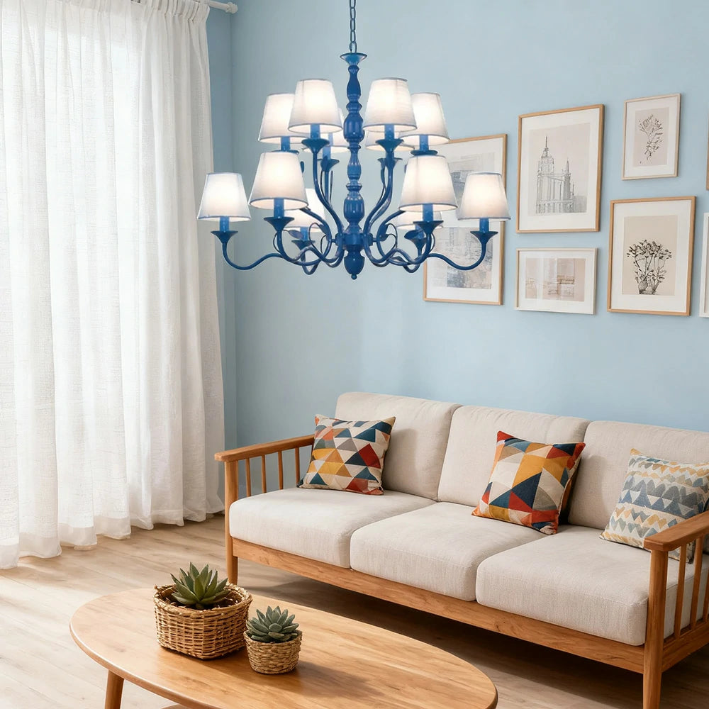 LIVARA Pendant Light 80/100cm Heavy-Duty Metal Frame Adjustable Chain Iron Ceiling Plate - Stylish Design with Corrosion Resistance - Blue