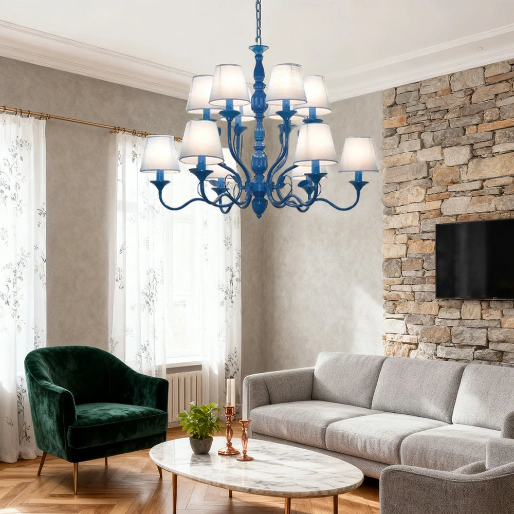 LIVARA Pendant Light 80/100cm Heavy-Duty Metal Frame Adjustable Chain Iron Ceiling Plate - Stylish Design with Corrosion Resistance - Blue