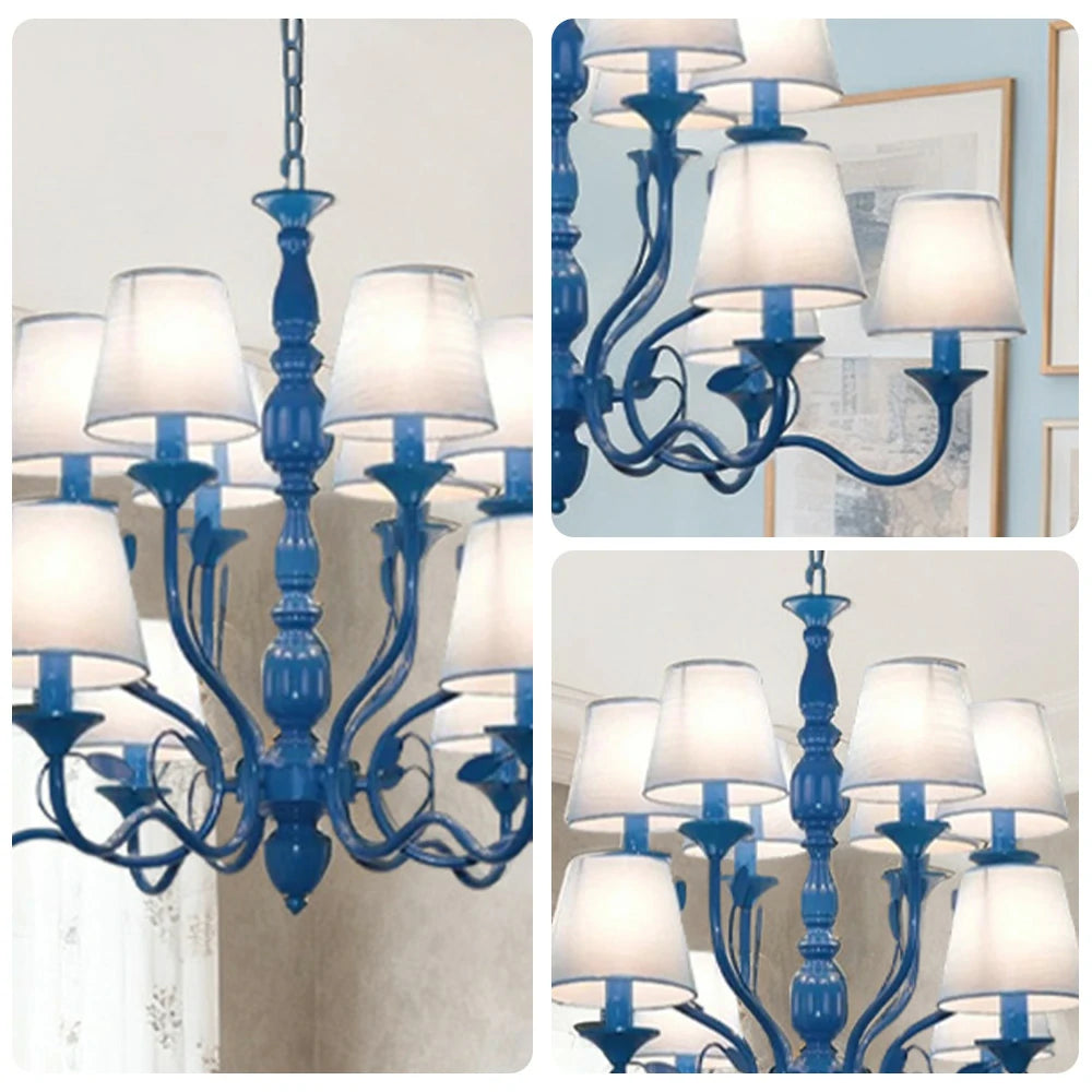 LIVARA Pendant Light 80/100cm Heavy-Duty Metal Frame Adjustable Chain Iron Ceiling Plate - Stylish Design with Corrosion Resistance - Blue