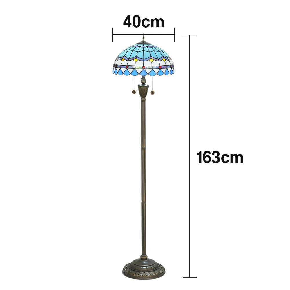 LIVARA Crystal Floor Lamp - High-Temperature Glass Shade, Copper Pendant, Dual Zipper Switch, E27 Socket, Adjustable Height for Soft Glow - Blue