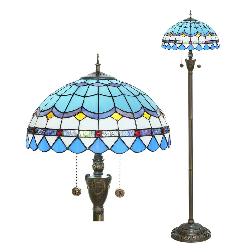 LIVARA Crystal Floor Lamp - High-Temperature Glass Shade, Copper Pendant, Dual Zipper Switch, E27 Socket, Adjustable Height for Soft Glow - Blue