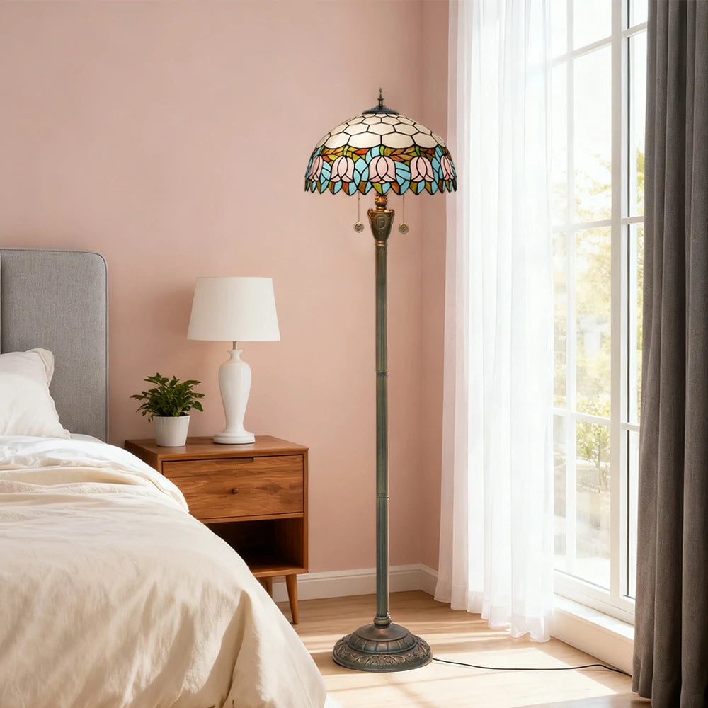 LIVARA Crystal Floor Lamp - High-Temperature Glass Shade, Copper Pendant, Dual Zipper Switch, E27 Socket, Adjustable Height for Soft Glow - Pink