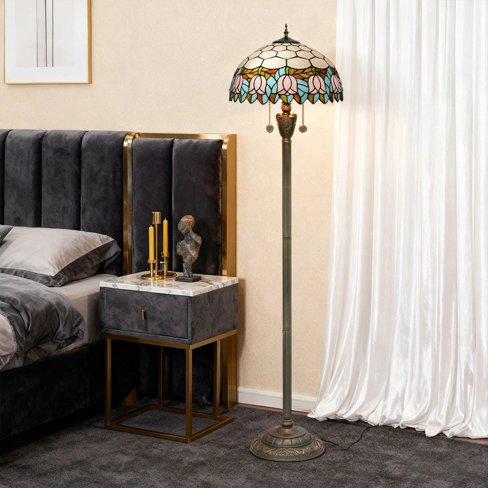 LIVARA Crystal Floor Lamp - High-Temperature Glass Shade, Copper Pendant, Dual Zipper Switch, E27 Socket, Adjustable Height for Soft Glow - Pink