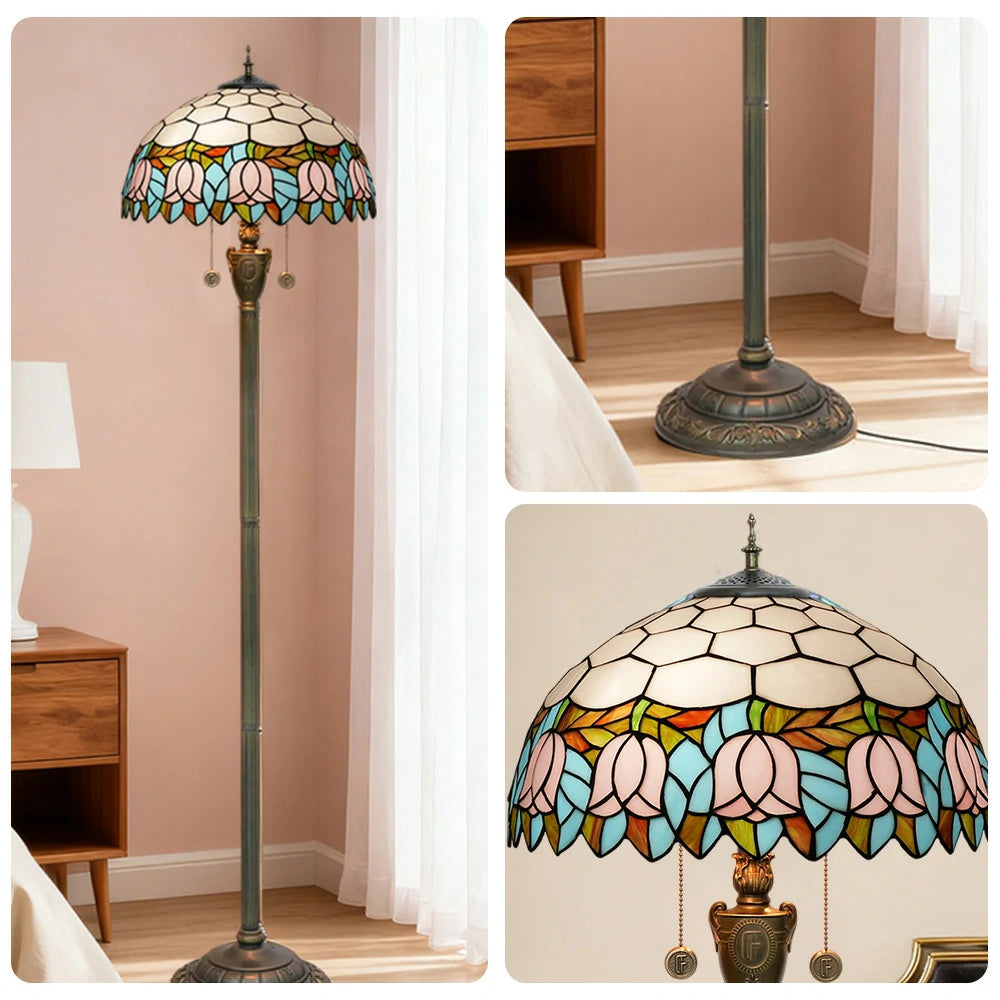 LIVARA Crystal Floor Lamp - High-Temperature Glass Shade, Copper Pendant, Dual Zipper Switch, E27 Socket, Adjustable Height for Soft Glow - Pink