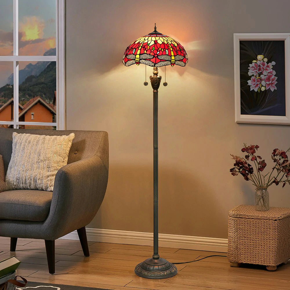 LIVARA Crystal Floor Lamp - High-Temperature Glass Shade, Copper Pendant, Dual Zipper Switch, E27 Socket, Adjustable Height for Soft Glow - Wine