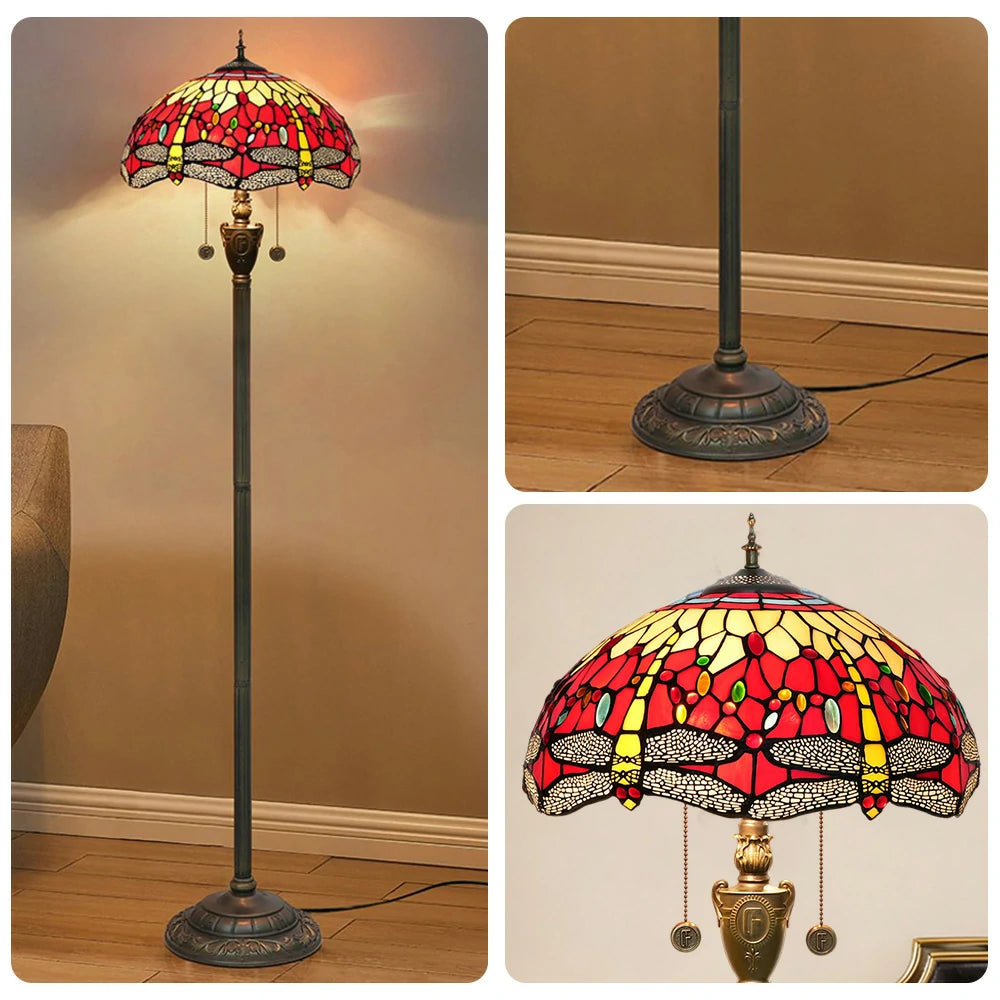 LIVARA Crystal Floor Lamp - High-Temperature Glass Shade, Copper Pendant, Dual Zipper Switch, E27 Socket, Adjustable Height for Soft Glow - Wine