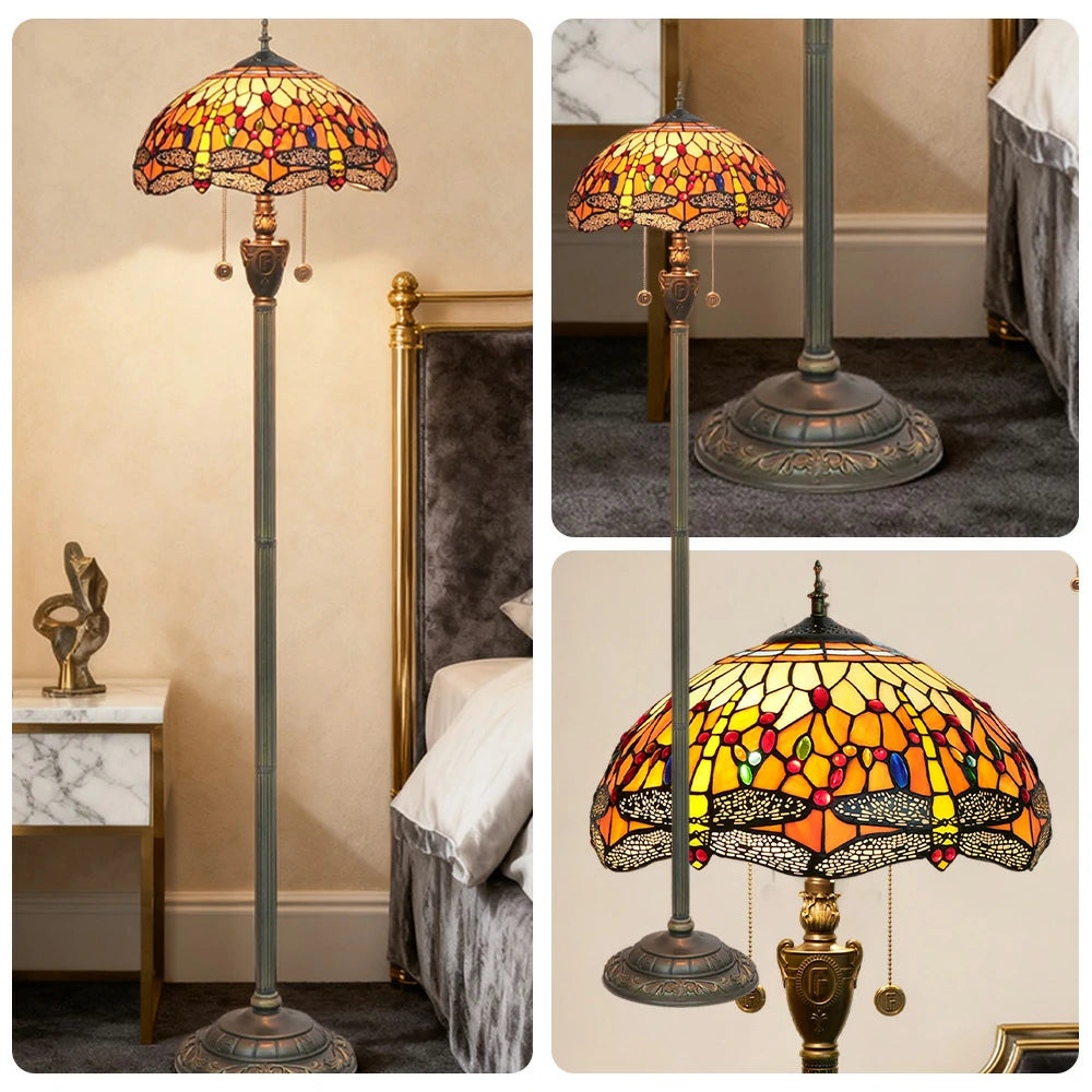 LIVARA Crystal Floor Lamp - High-Temperature Glass Shade, Copper Pendant, Dual Zipper Switch, E27 Socket, Adjustable Height for Soft Glow - Orange