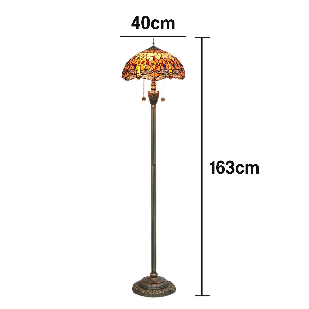 LIVARA Crystal Floor Lamp - High-Temperature Glass Shade, Copper Pendant, Dual Zipper Switch, E27 Socket, Adjustable Height for Soft Glow - Orange