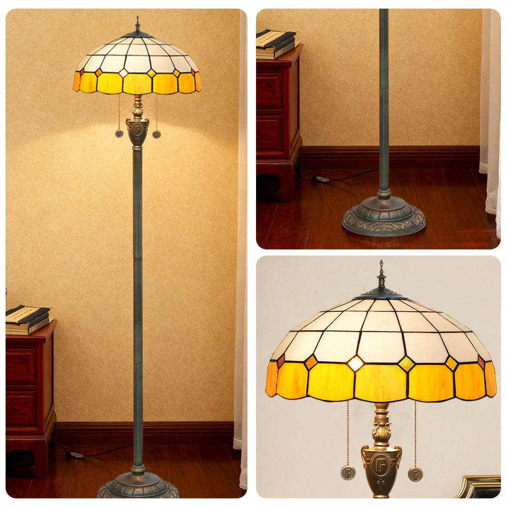 LIVARA Crystal Floor Lamp - High-Temperature Glass Shade, Copper Pendant, Dual Zipper Switch, E27 Socket, Adjustable Height for Soft Glow - Yellow