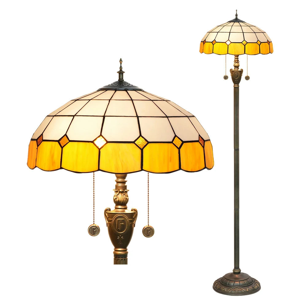 LIVARA Crystal Floor Lamp - High-Temperature Glass Shade, Copper Pendant, Dual Zipper Switch, E27 Socket, Adjustable Height for Soft Glow - Yellow