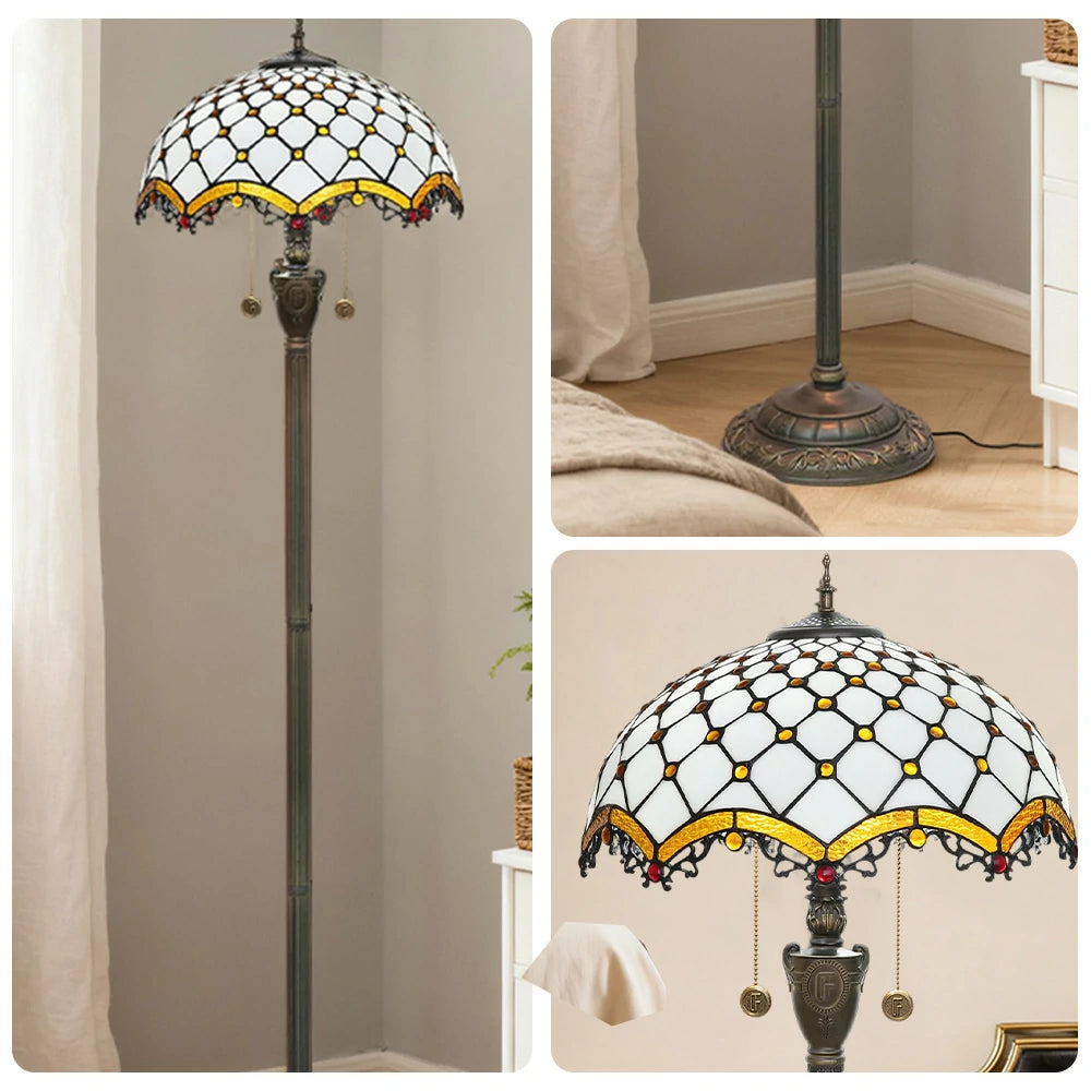 LIVARA Crystal Floor Lamp - High-Temperature Glass Shade, Copper Pendant, Dual Zipper Switch, E27 Socket, Adjustable Height for Soft Glow - White