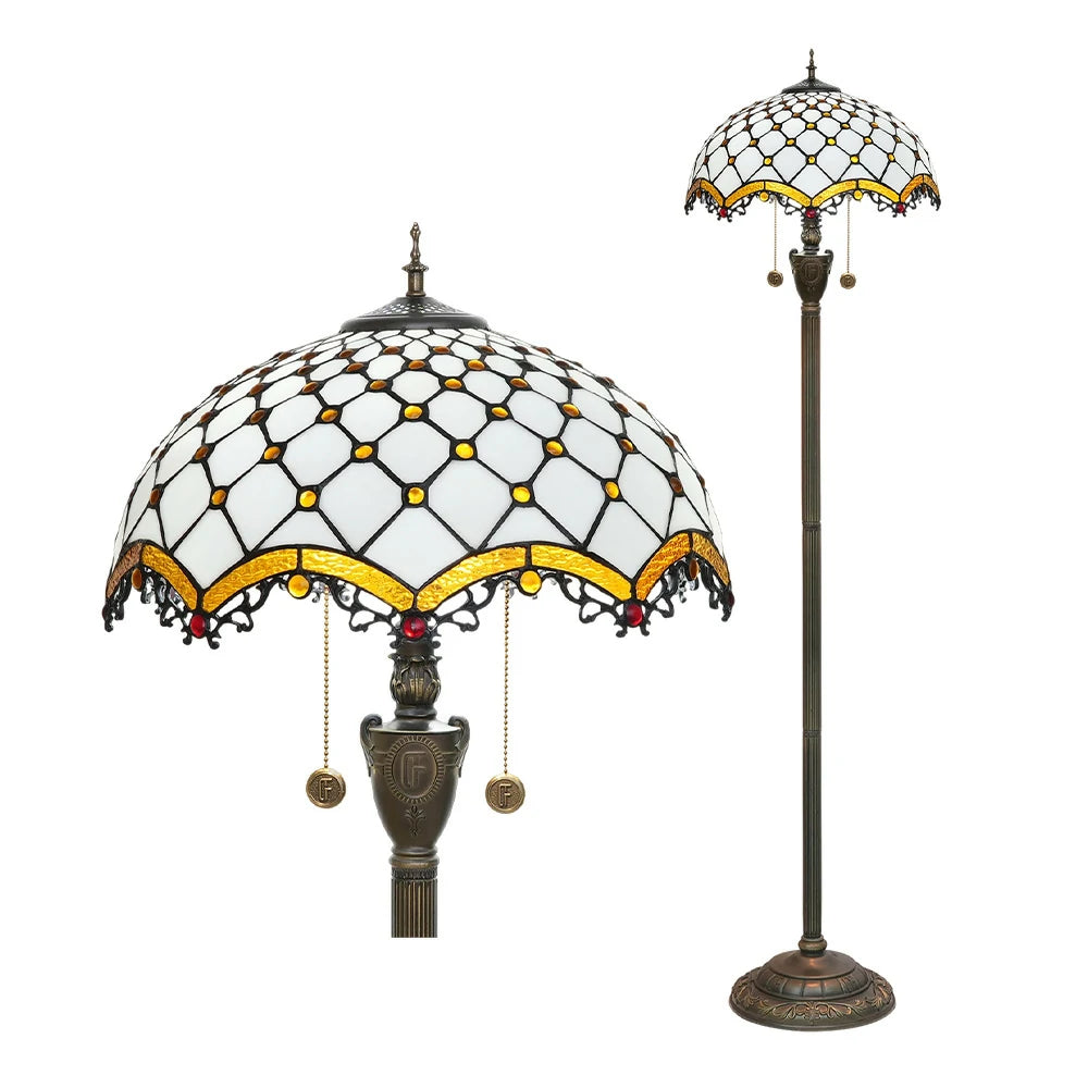 LIVARA Crystal Floor Lamp - High-Temperature Glass Shade, Copper Pendant, Dual Zipper Switch, E27 Socket, Adjustable Height for Soft Glow - White