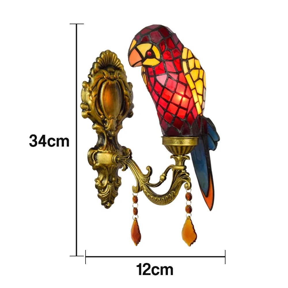 LIVARA Crystal Wall Light - High-Temperature Glass Shade, Premium Crystal Pendant, Parrot Shape Design, Alloy and Iron Frame - Red