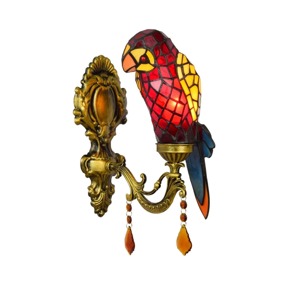 LIVARA Crystal Wall Light - High-Temperature Glass Shade, Premium Crystal Pendant, Parrot Shape Design, Alloy and Iron Frame - Red