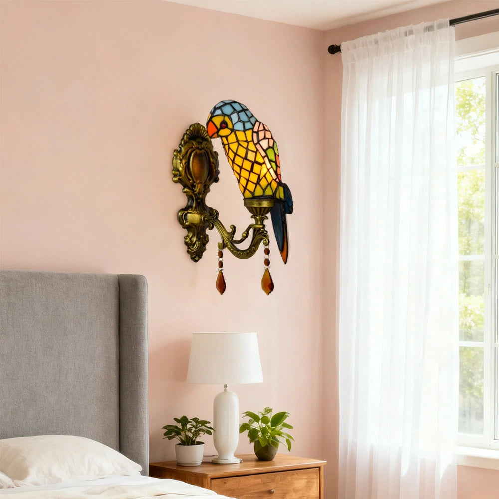 LIVARA Crystal Wall Light - High-Temperature Glass Shade, Premium Crystal Pendant, Parrot Shape Design, Alloy and Iron Frame - Yellow