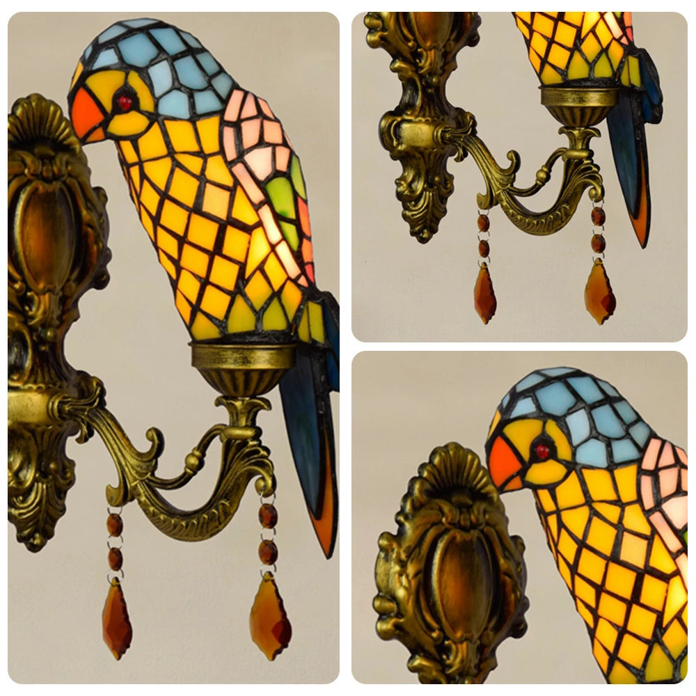 LIVARA Crystal Wall Light - High-Temperature Glass Shade, Premium Crystal Pendant, Parrot Shape Design, Alloy and Iron Frame - Yellow