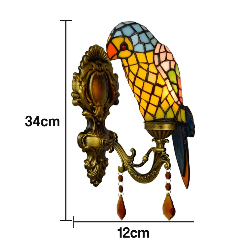 LIVARA Crystal Wall Light - High-Temperature Glass Shade, Premium Crystal Pendant, Parrot Shape Design, Alloy and Iron Frame - Yellow