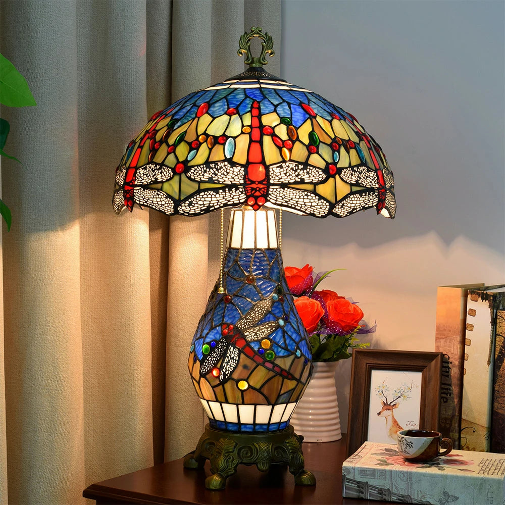 LIVARA Glass Table Lamp - High-Temperature Glass Shade, Alloy Base, Adjustable Height, Metal Pull-Chain Switch - Blue