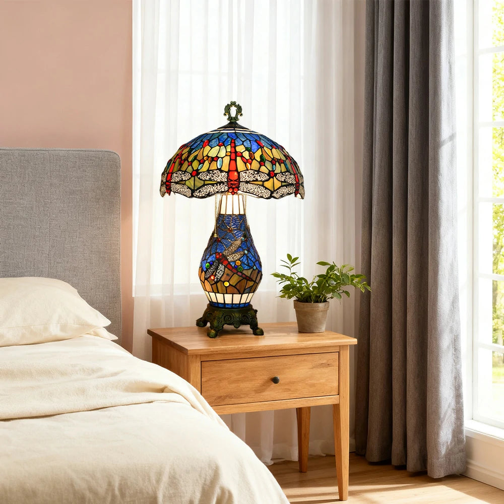 LIVARA Glass Table Lamp - High-Temperature Glass Shade, Alloy Base, Adjustable Height, Metal Pull-Chain Switch - Blue