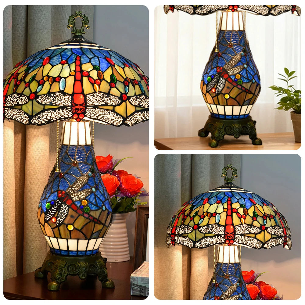 LIVARA Glass Table Lamp - High-Temperature Glass Shade, Alloy Base, Adjustable Height, Metal Pull-Chain Switch - Blue